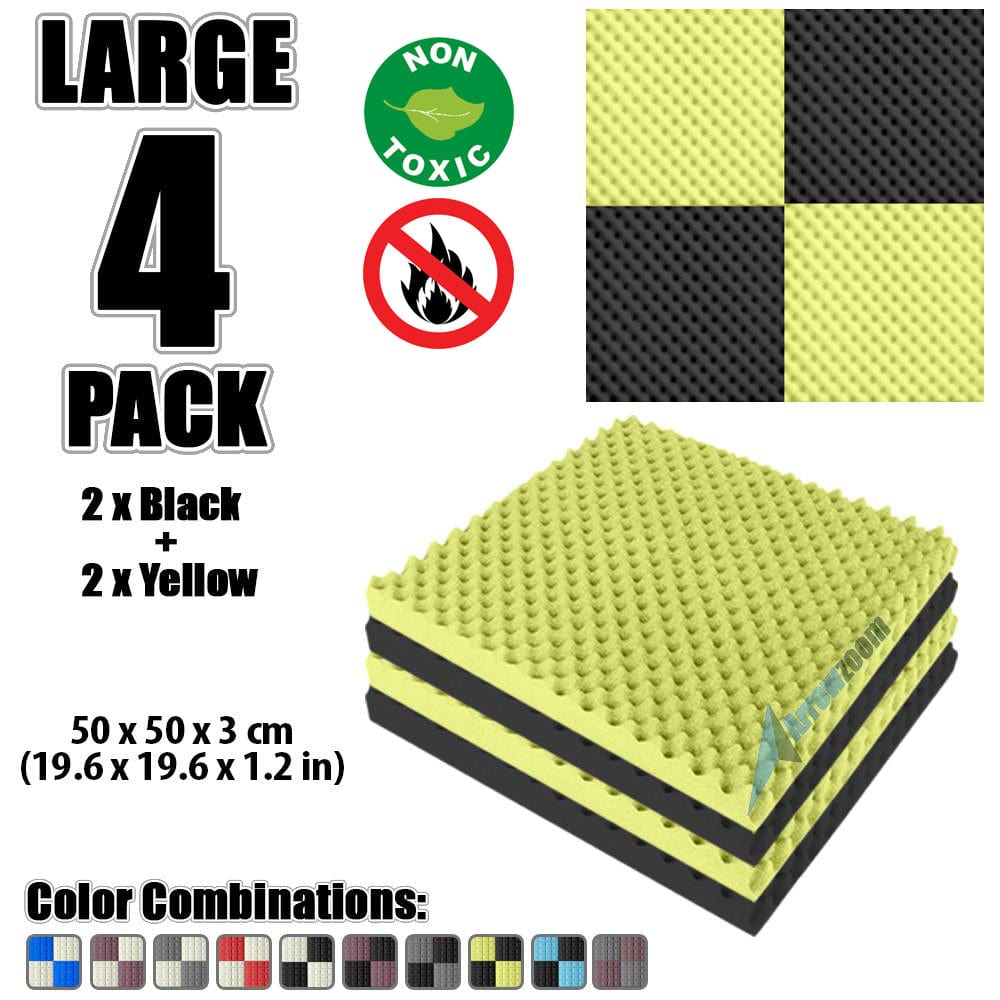 New 4 Pcs Black and Yellow Bundle Egg Crate Convoluted Acoustic Tile Panels Sound Absorption Studio Soundproof Foam KK1052