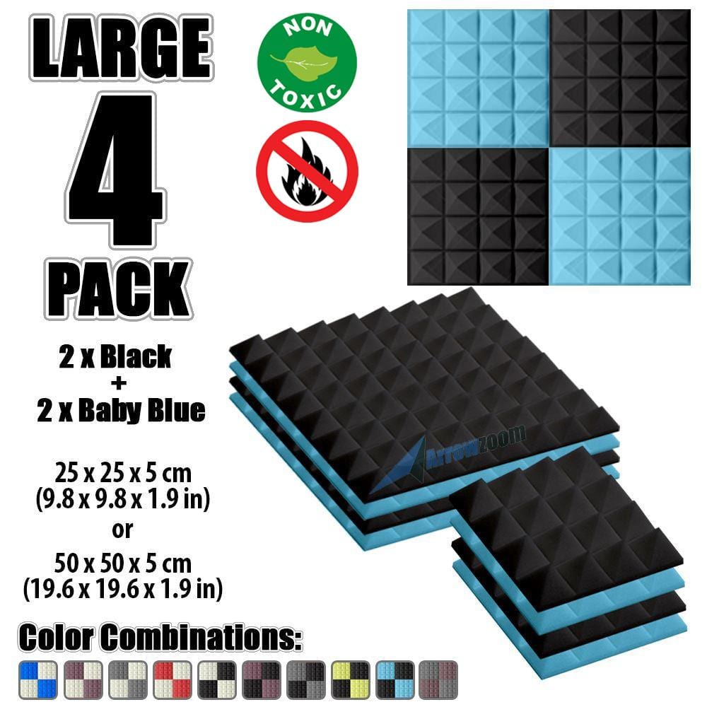 New 4 Pcs Black & Baby Blue Bundle Pyramid Tiles Acoustic Panels Sound Absorption Studio Soundproof Foam KK1034