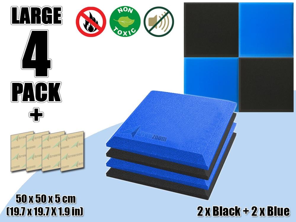 New 4 pcs Black & Blue Bundle Flat Bevel Tile Acoustic Panels Sound Absorption Studio Soundproof Foam KK1039