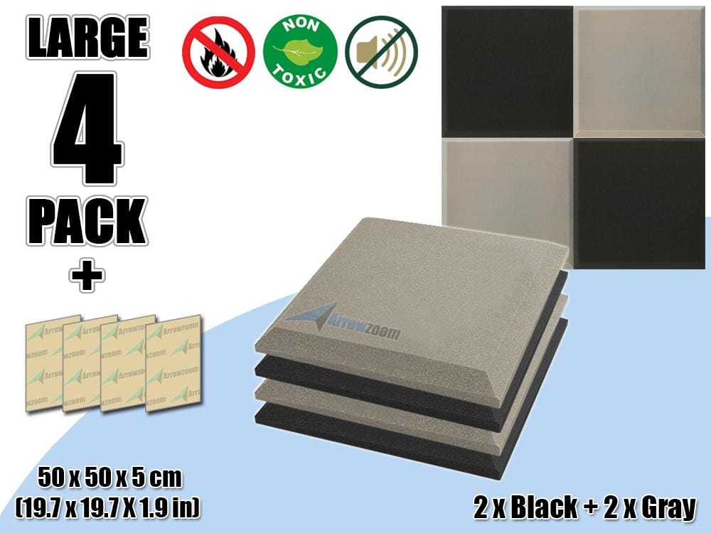 New 4 pcs Black & Gray Bundle Flat Bevel Tile Acoustic Panels Sound Absorption Studio Soundproof Foam KK1039