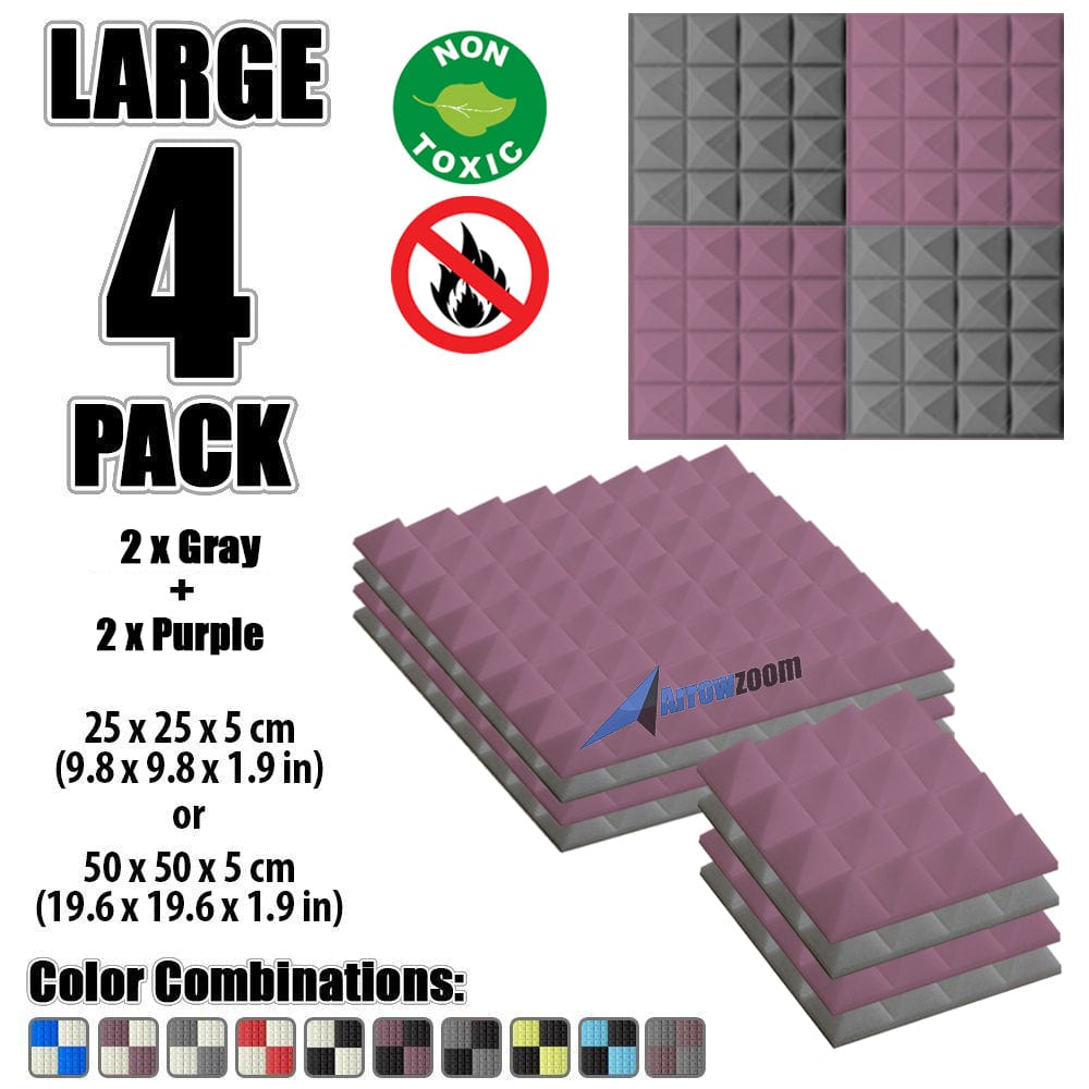 New 4 Pcs Gray & Purple Bundle Pyramid Tiles Acoustic Panels Sound Absorption Studio Soundproof Foam KK1034