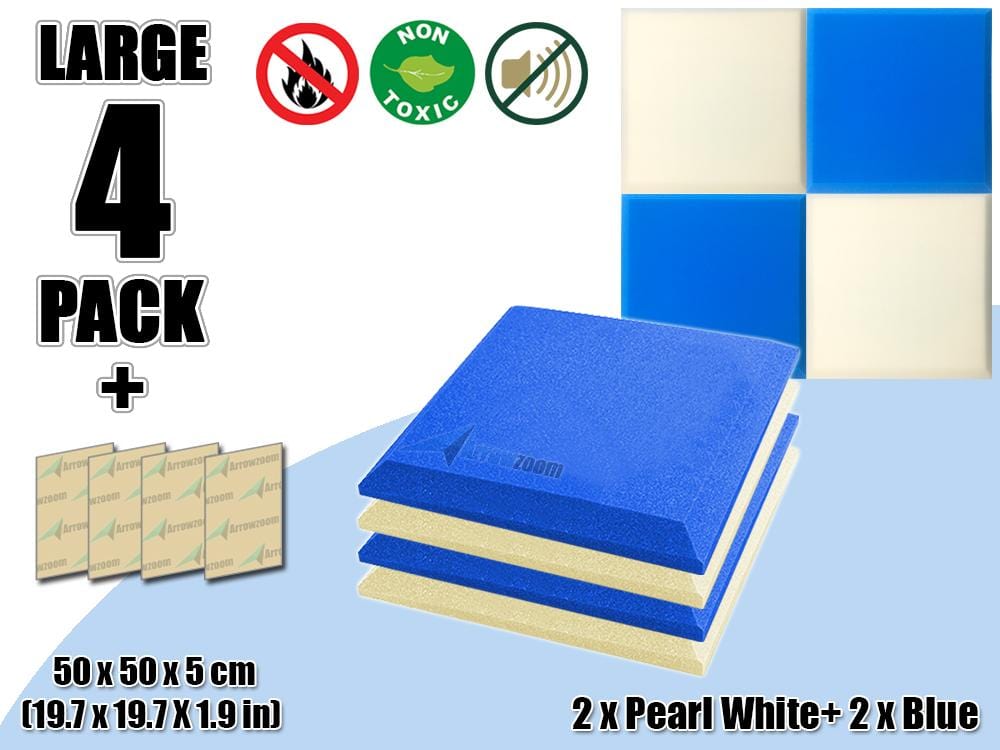 New 4 pcs Pearl White & Blue Bundle Flat Bevel Tile Acoustic Panels Sound Absorption Studio Soundproof Foam KK1039