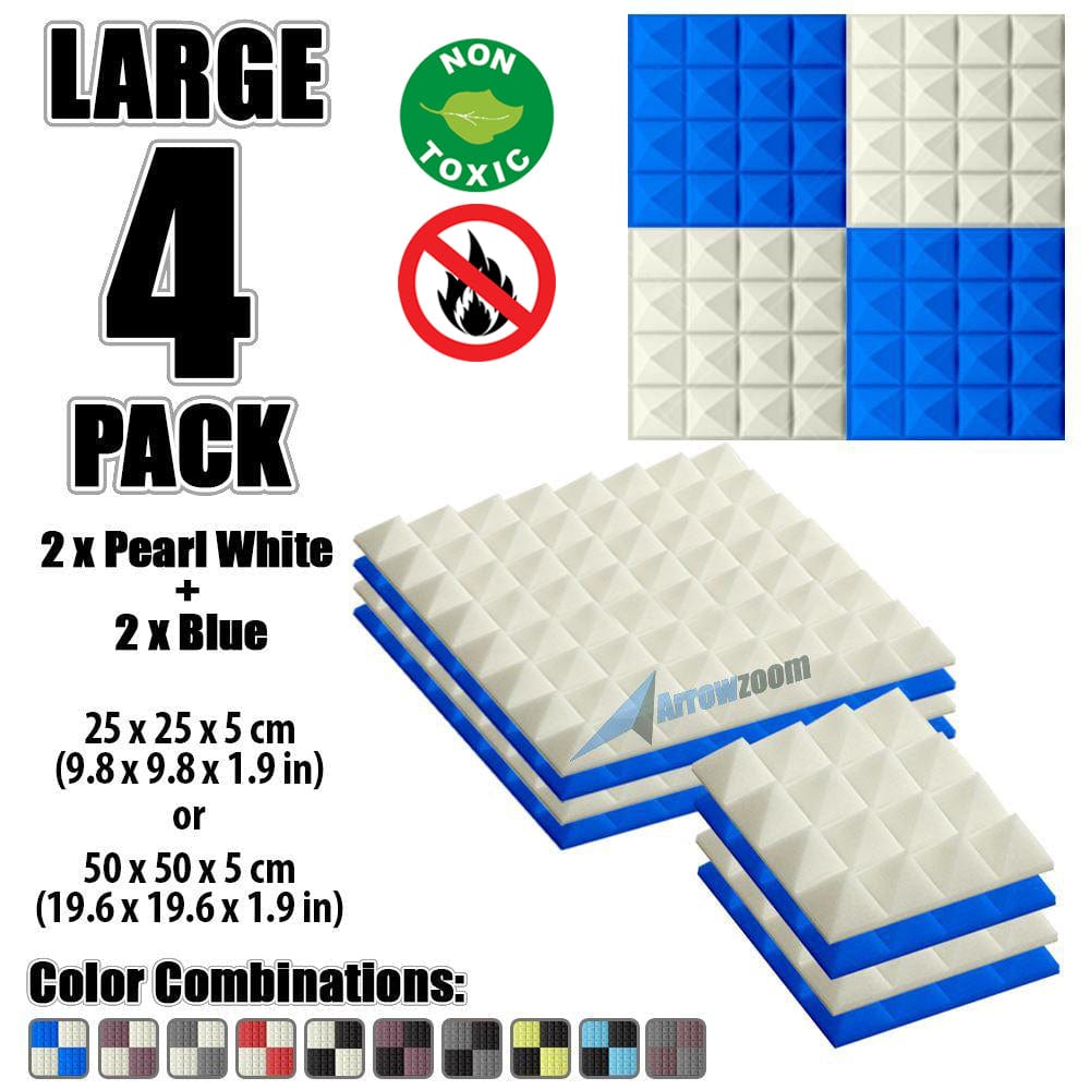 New 4 Pcs Pearl White & Blue Bundle Pyramid Tiles Acoustic Panels Sound Absorption Studio Soundproof Foam KK1034