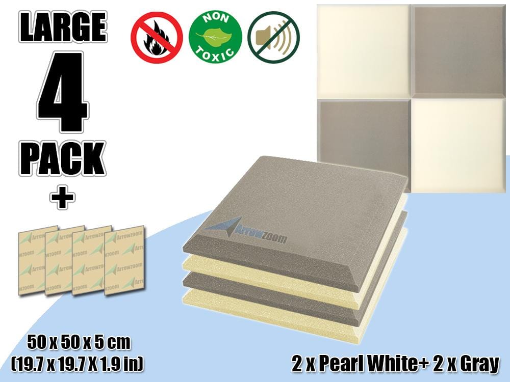 New 4 pcs Pearl White & Gray Bundle Flat Bevel Tile Acoustic Panels Sound Absorption Studio Soundproof Foam KK1039