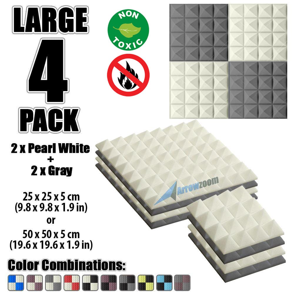 New 4 Pcs Pearl White & Gray Bundle Pyramid Tiles Acoustic Panels Sound Absorption Studio Soundproof Foam KK1034