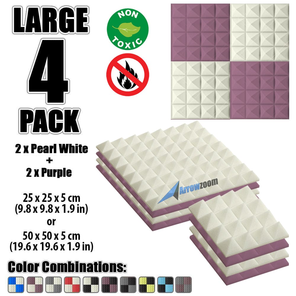 New 4 Pcs Pearl White & Purple Bundle Pyramid Tiles Acoustic Panels Sound Absorption Studio Soundproof Foam KK1034