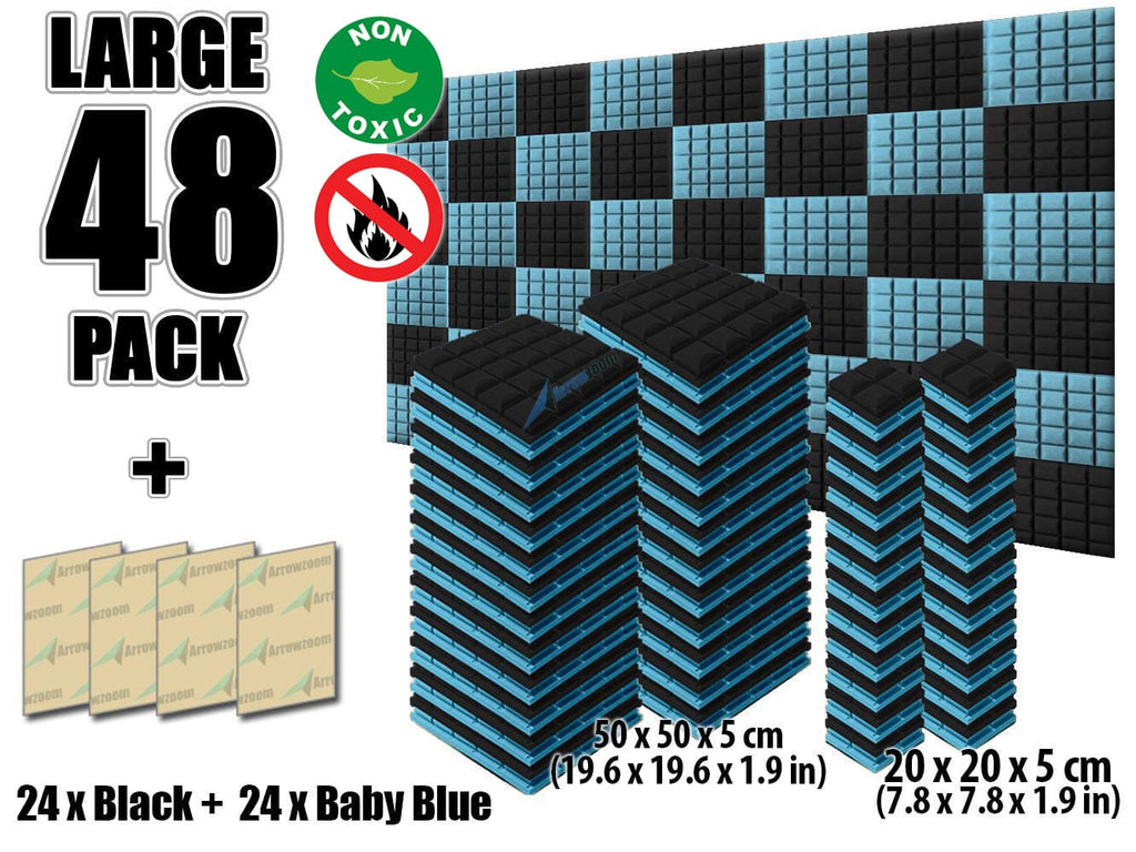 New 48 pcs Black and Baby Blue Bundle Hemisphere Grid Type Acoustic Panels Sound Absorption Studio Soundproof Foam KK1040
