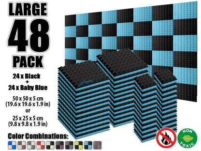 New 48 pcs Black and Baby Blue Bundle Pyramid Tiles Acoustic Panels Sound Absorption Studio Soundproof Foam KK1034