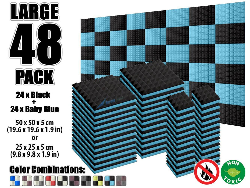 New 48 pcs Black and Baby Blue Bundle Pyramid Tiles Acoustic Panels Sound Absorption Studio Soundproof Foam KK1034