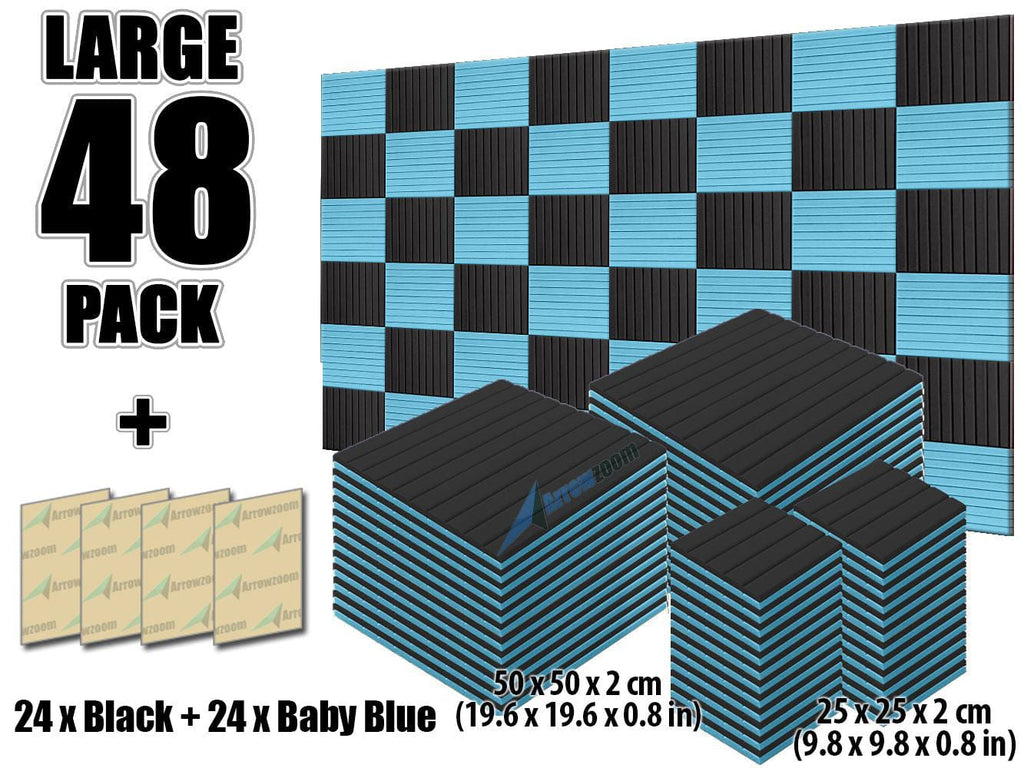 New 48 pcs Black and Baby Blue Bundle Wedge Tiles Acoustic Panels Sound Absorption Studio Soundproof Foam KK1035
