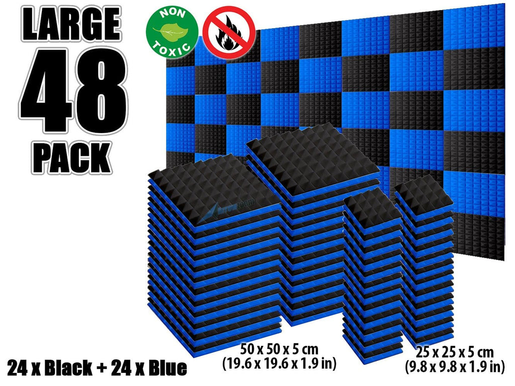 New 48 pcs Black and Blue Bundle Pyramid Tiles Acoustic Panels Sound Absorption Studio Soundproof Foam KK1034 Arrowzoom.