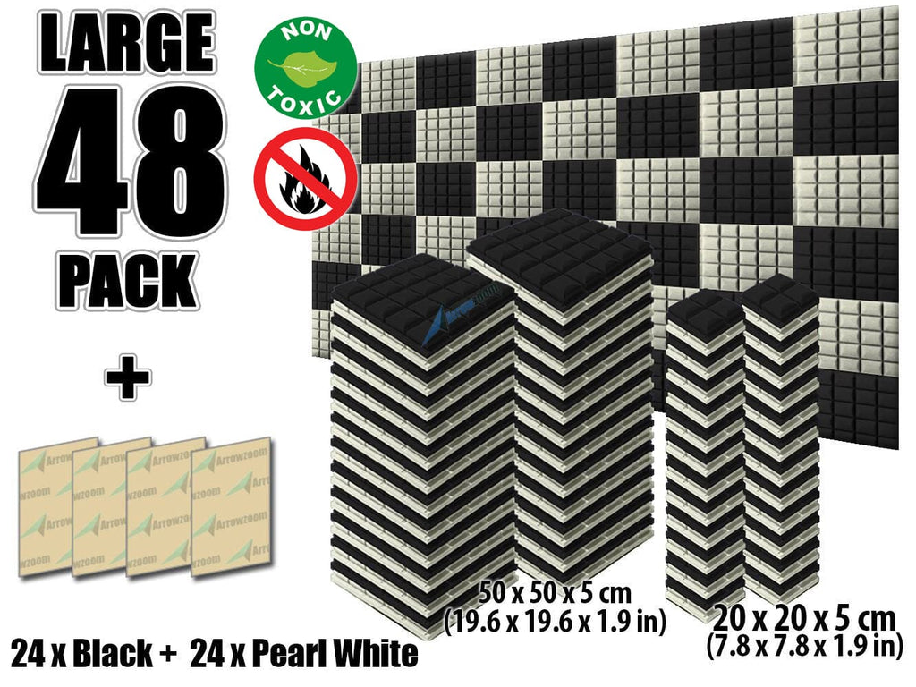 New 48 pcs Black and Pearl White Bundle Hemisphere Grid Type Acoustic Panels Sound Absorption Studio Soundproof Foam KK1040
