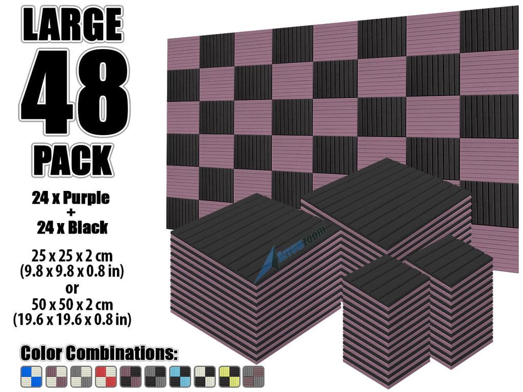 New 48 pcs Black and Purple Bundle Wedge Tiles Acoustic Panels Sound Absorption Studio Soundproof Foam KK1035