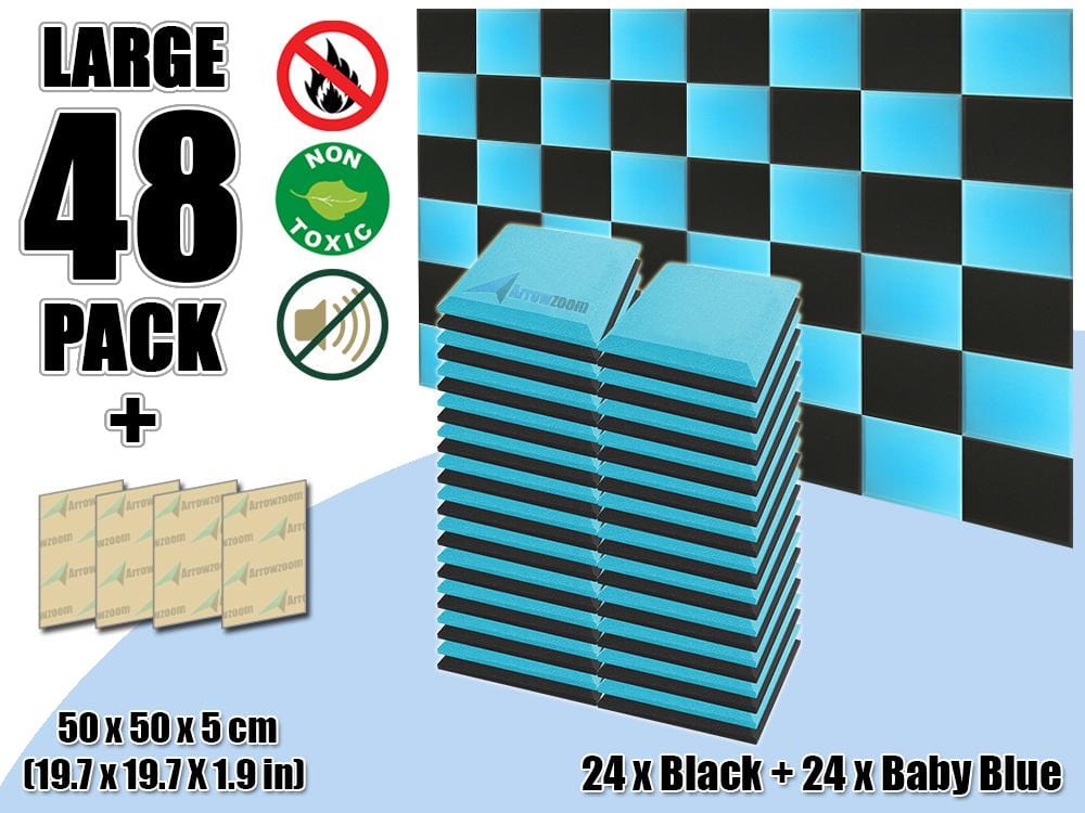 New 48 pcs Black & Baby Blue Bundle Flat Bevel Tile Acoustic Panels Sound Absorption Studio Soundproof Foam KK1039