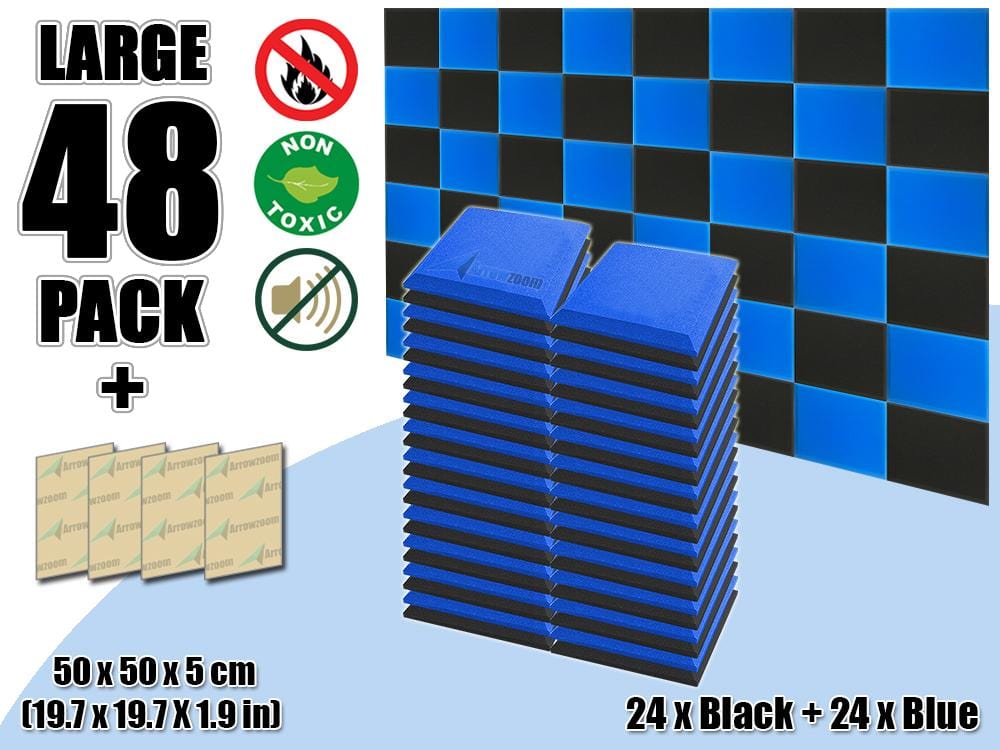 New 48 pcs Black & Blue Bundle Flat Bevel Tile Acoustic Panels Sound Absorption Studio Soundproof Foam KK1039