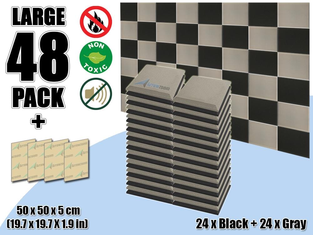 New 48 pcs Black & Gray Bundle Flat Bevel Tile Acoustic Panels Sound Absorption Studio Soundproof Foam KK1039