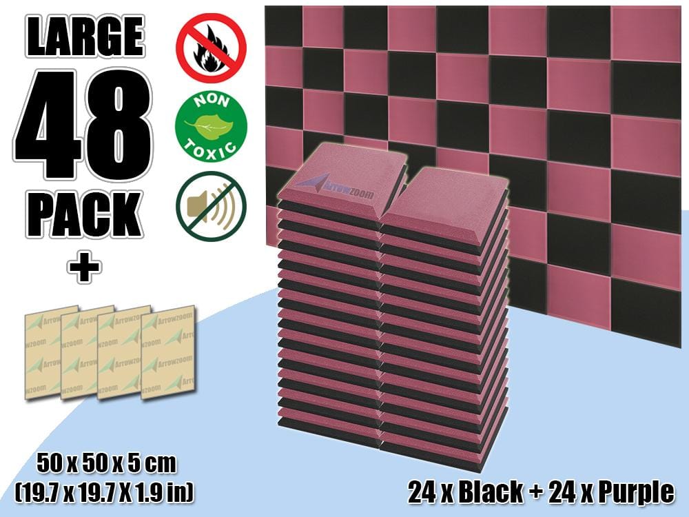 New 48 pcs Black & Purple Bundle Flat Bevel Tile Acoustic Panels Sound Absorption Studio Soundproof Foam KK1039