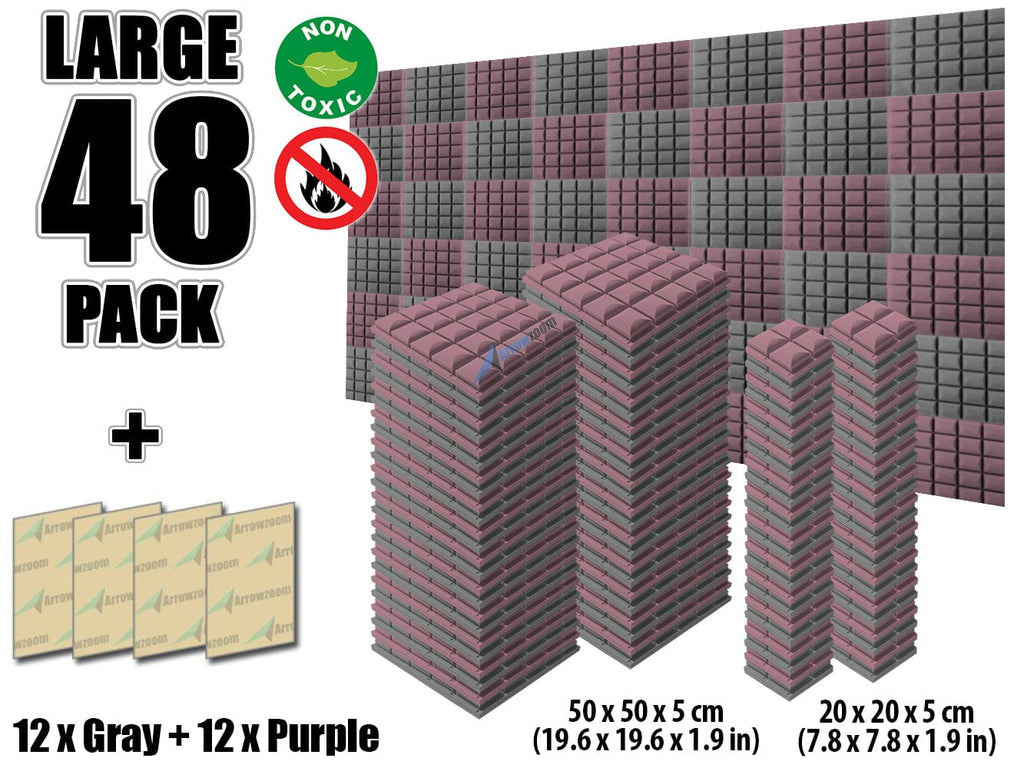 New 48 pcs Gray and Purple Bundle Hemisphere Grid Type Acoustic Panels Sound Absorption Studio Soundproof Foam KK1040