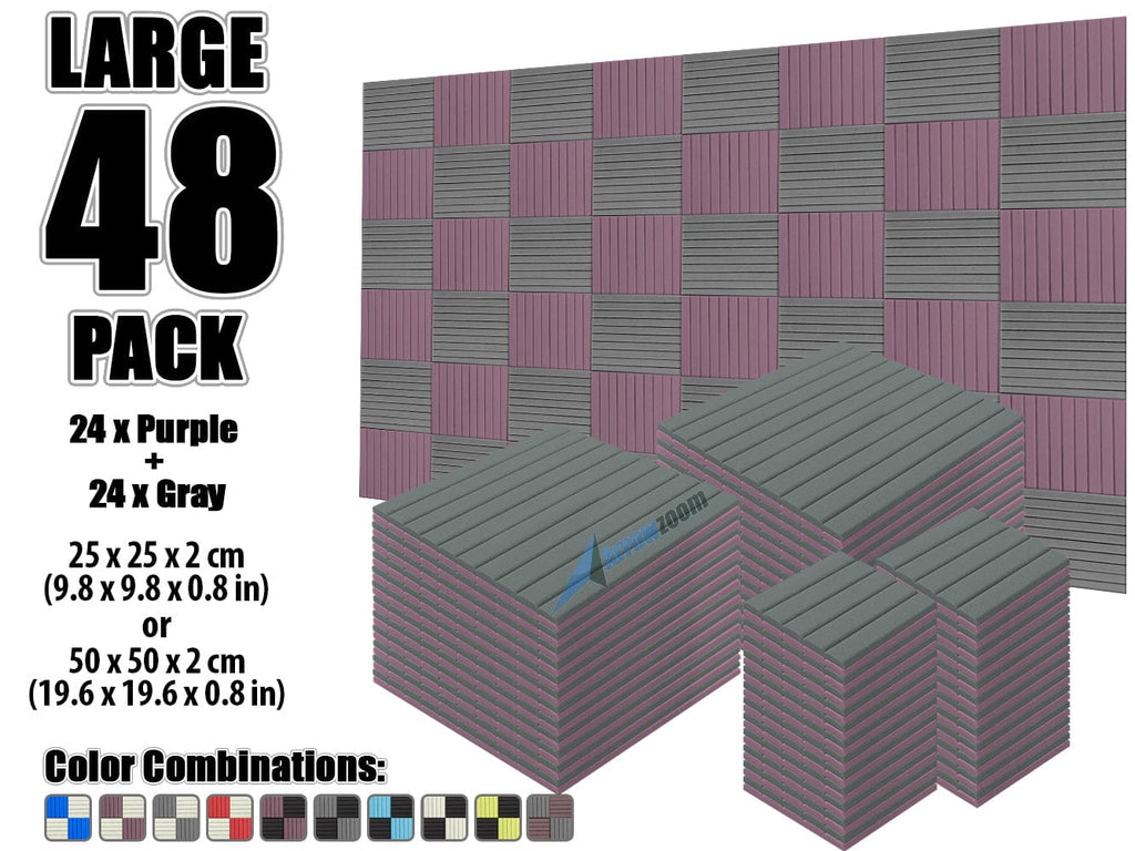 New 48 pcs Gray and Purple Bundle Wedge Tiles Acoustic Panels Sound Absorption Studio Soundproof Foam KK1035