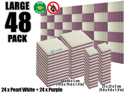 New 48 pcs Pearl White and Purple Bundle Pyramid Tiles Acoustic Panels Sound Absorption Studio Soundproof Foam KK1034