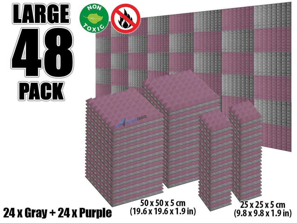 New 48 pcs Purple and Gray Bundle Pyramid Tiles Acoustic Panels Sound Absorption Studio Soundproof Foam KK1034