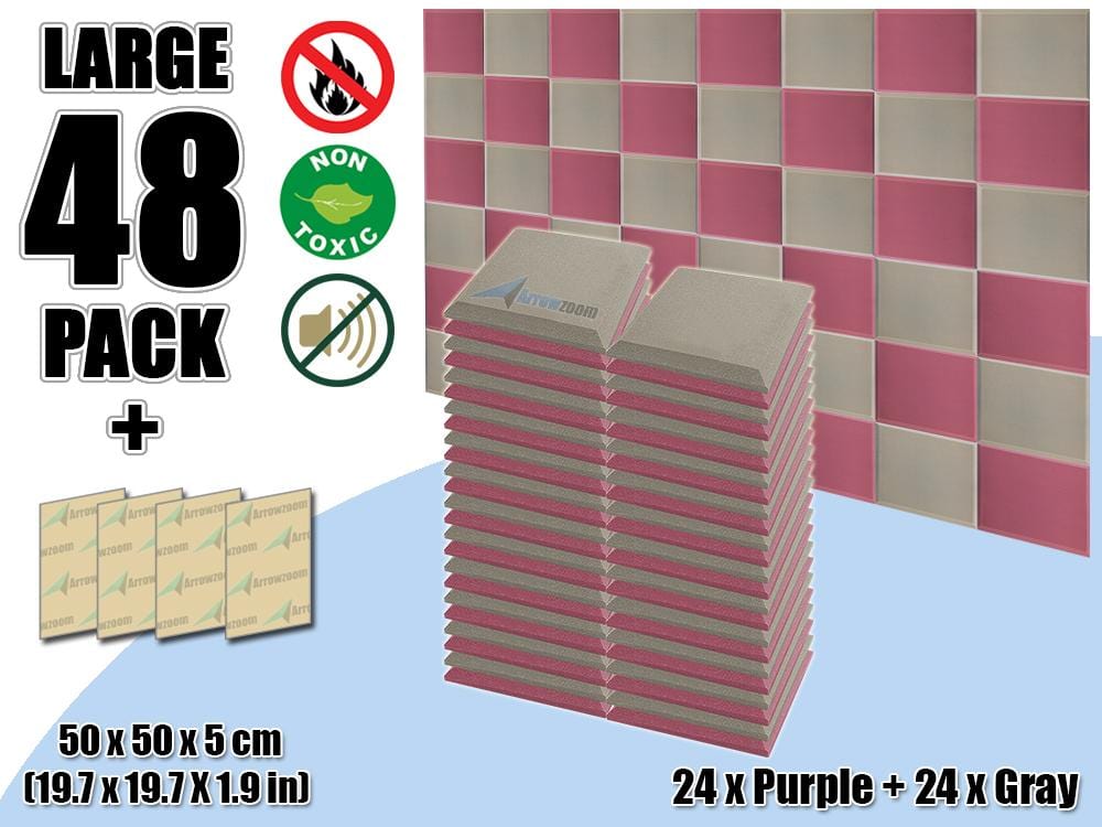New 48 pcs Purple & Gray Bundle Flat Bevel Tile Acoustic Panels Sound Absorption Studio Soundproof Foam KK1039