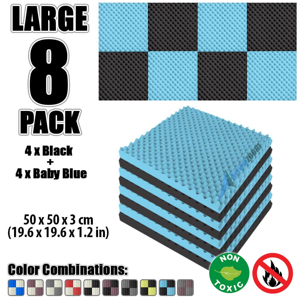 New 8 Pcs Black and Baby Blue Bundle Egg Crate Convoluted Acoustic Tile Panels Sound Absorption Studio Soundproof Foam KK1052
