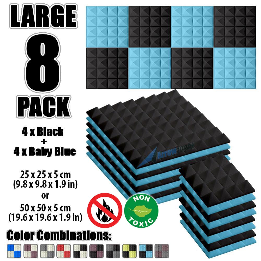 New 8 Pcs Black & Baby Blue Bundle Pyramid Tiles Acoustic Panels Sound Absorption Studio Soundproof Foam KK1034