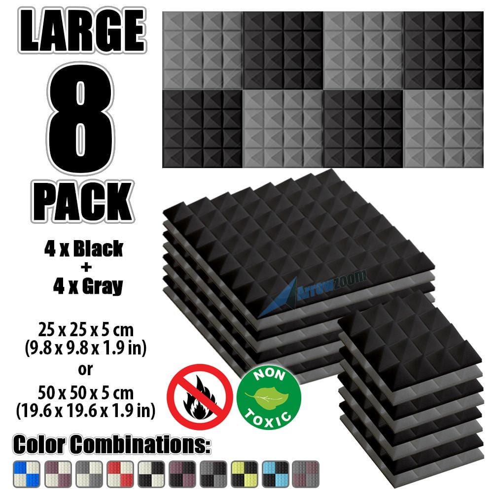 New 8 Pcs Black & Gray Bundle Pyramid Tiles Acoustic Panels Sound Absorption Studio Soundproof Foam KK1034