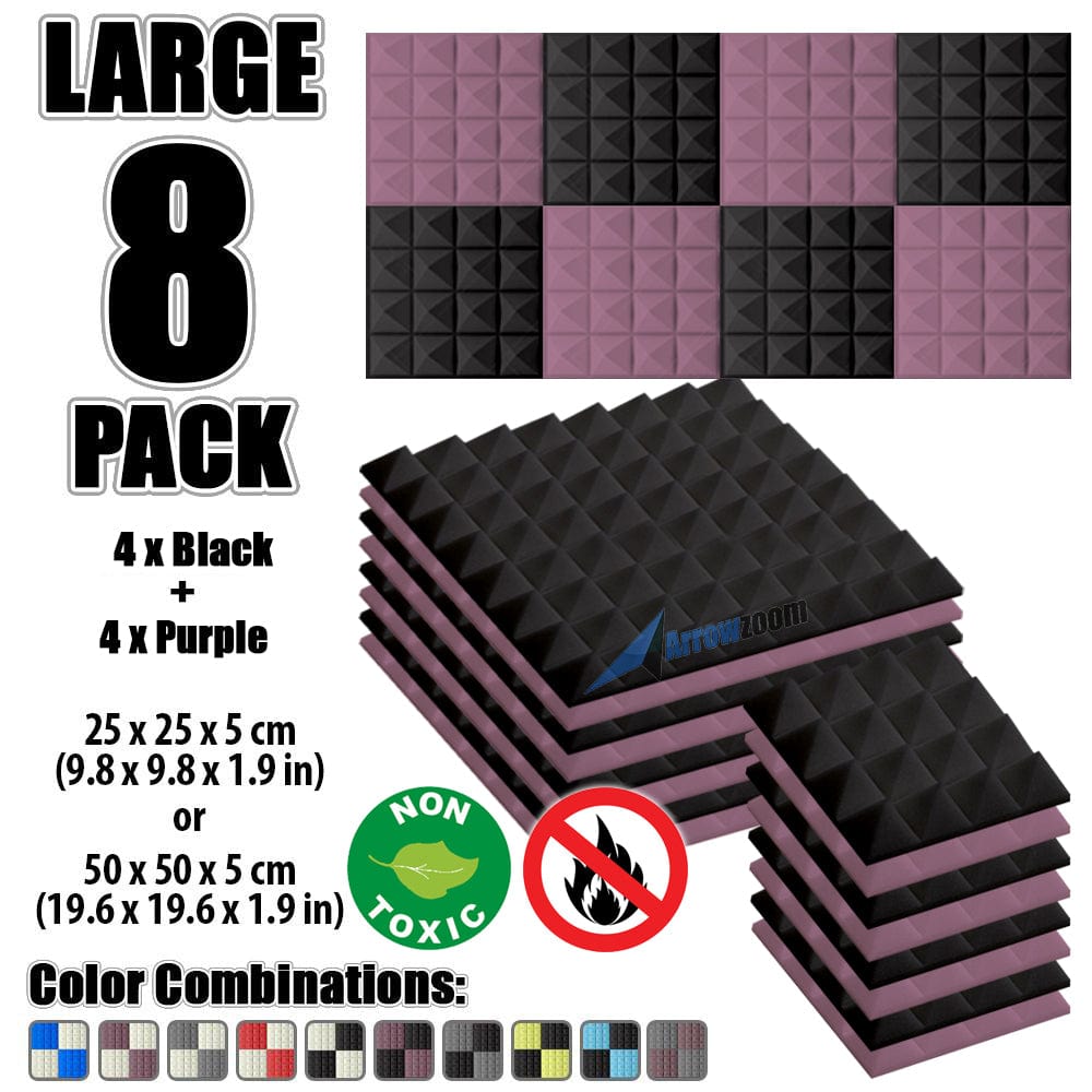 New 8 Pcs Black & Purple Bundle Pyramid Tiles Acoustic Panels Sound Absorption Studio Soundproof Foam KK1034
