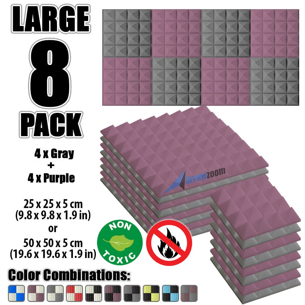 New 8 Pcs Gray & Purple Bundle Pyramid Tiles Acoustic Panels Sound Absorption Studio Soundproof Foam KK1034
