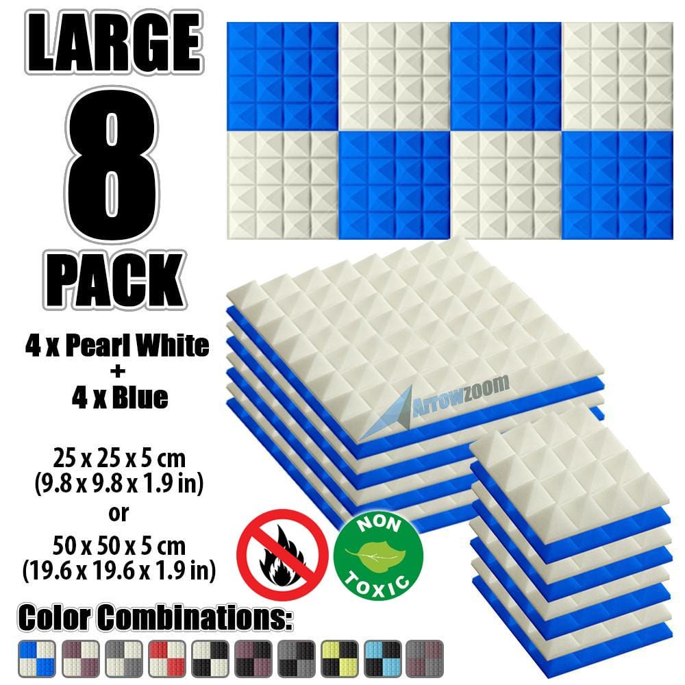 New 8 Pcs Pearl White & Blue Bundle Pyramid Tiles Acoustic Panels Sound Absorption Studio Soundproof Foam KK1034