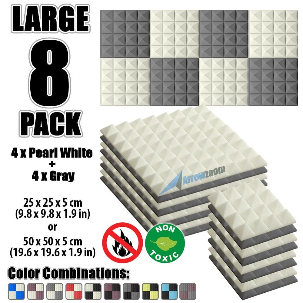 New 8 Pcs Pearl White & Gray Bundle Pyramid Tiles Acoustic Panels Sound Absorption Studio Soundproof Foam KK1034