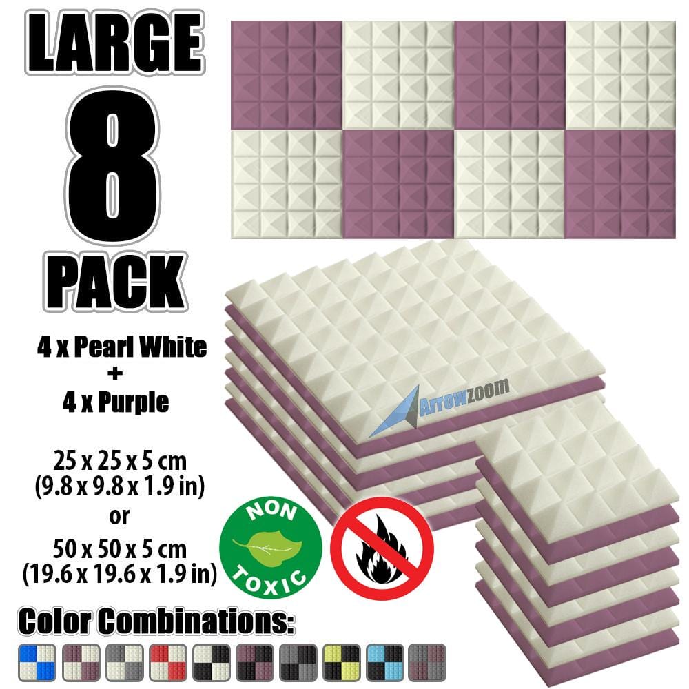 New 8 Pcs Pearl White & Purple Bundle Pyramid Tiles Acoustic Panels Sound Absorption Studio Soundproof Foam KK1034