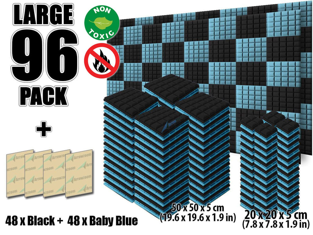 New 96 pcs Black and Baby Blue Bundle Hemisphere Grid Type Acoustic Panels Sound Absorption Studio Soundproof Foam KK1040