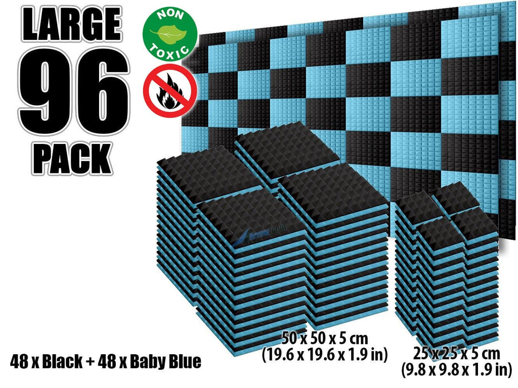 New 96 pcs Black and Baby Blue Bundle Pyramid Tiles Acoustic Panels Sound Absorption Studio Soundproof Foam KK1034