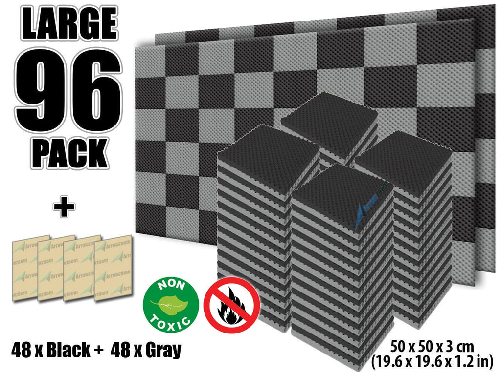 New 96 Pcs Black and Gray Bundle Egg Crate Convoluted Acoustic Tile Panels Sound Absorption Studio Soundproof Foam KK1052