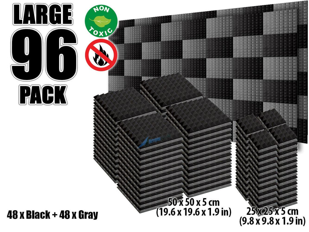 New 96 pcs Black and Gray Bundle Pyramid Tiles Acoustic Panels Sound Absorption Studio Soundproof Foam KK1034