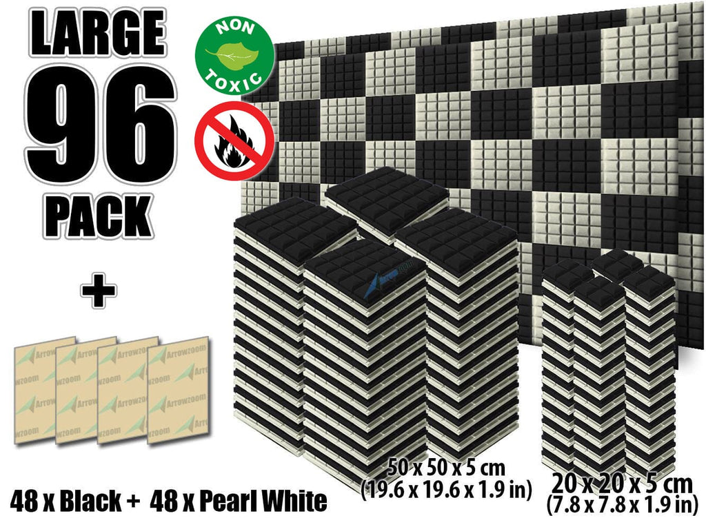 New 96 pcs Black and Pearl White Bundle Hemisphere Grid Type Acoustic Panels Sound Absorption Studio Soundproof Foam KK1040