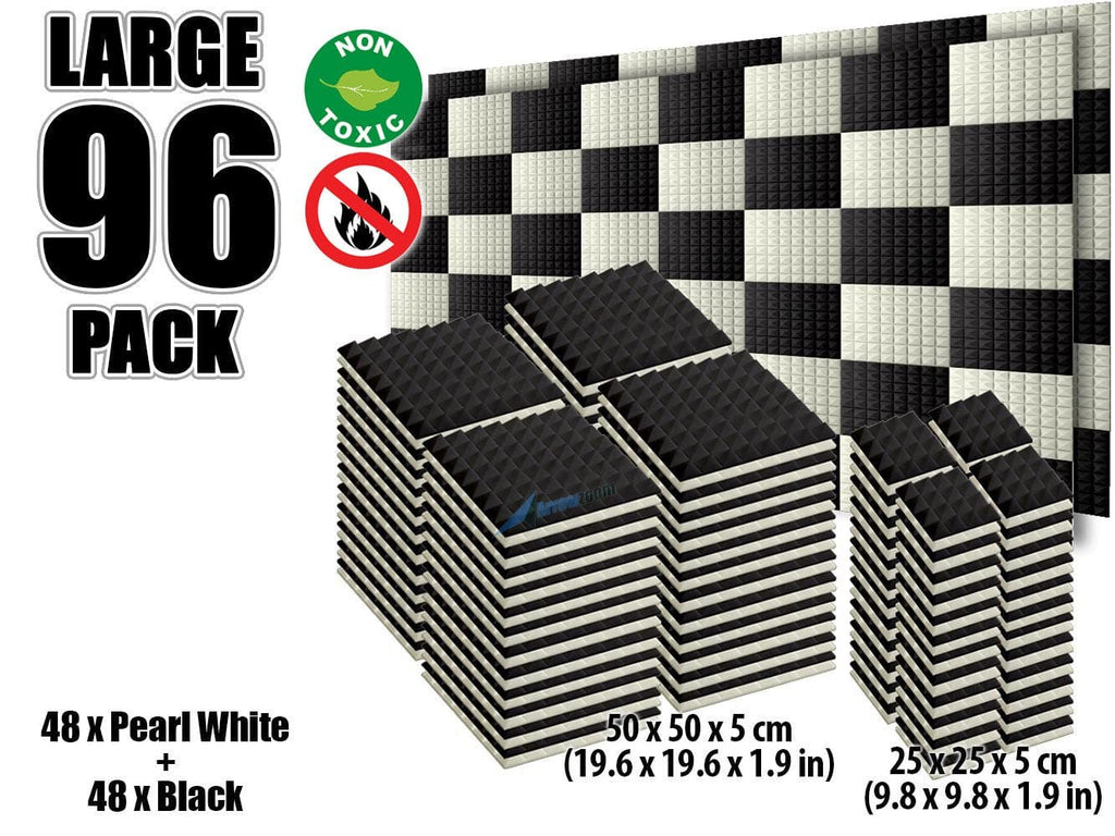 New 96 pcs Black and Pearl White Bundle Pyramid Tiles Acoustic Panels Sound Absorption Studio Soundproof Foam KK1034