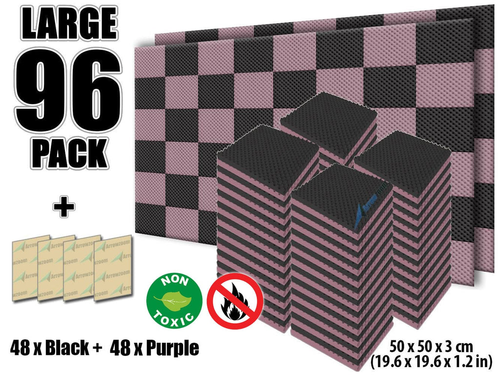 New 96 Pcs Black and Purple Bundle Egg Crate Convoluted Acoustic Tile Panels Sound Absorption Studio Soundproof Foam KK1052
