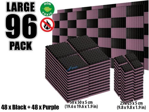 New 96 pcs Black and Purple Bundle Pyramid Tiles Acoustic Panels Sound Absorption Studio Soundproof Foam KK1034