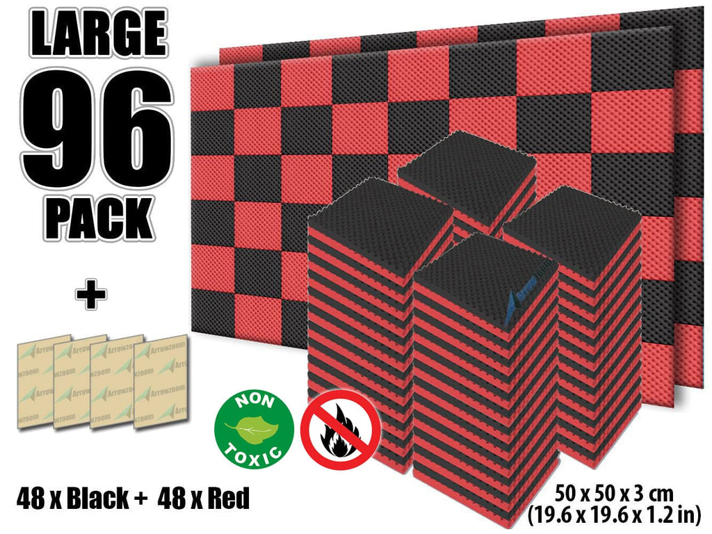 New 96 Pcs Black and Red Bundle Egg Crate Convoluted Acoustic Tile Panels Sound Absorption Studio Soundproof Foam KK1052