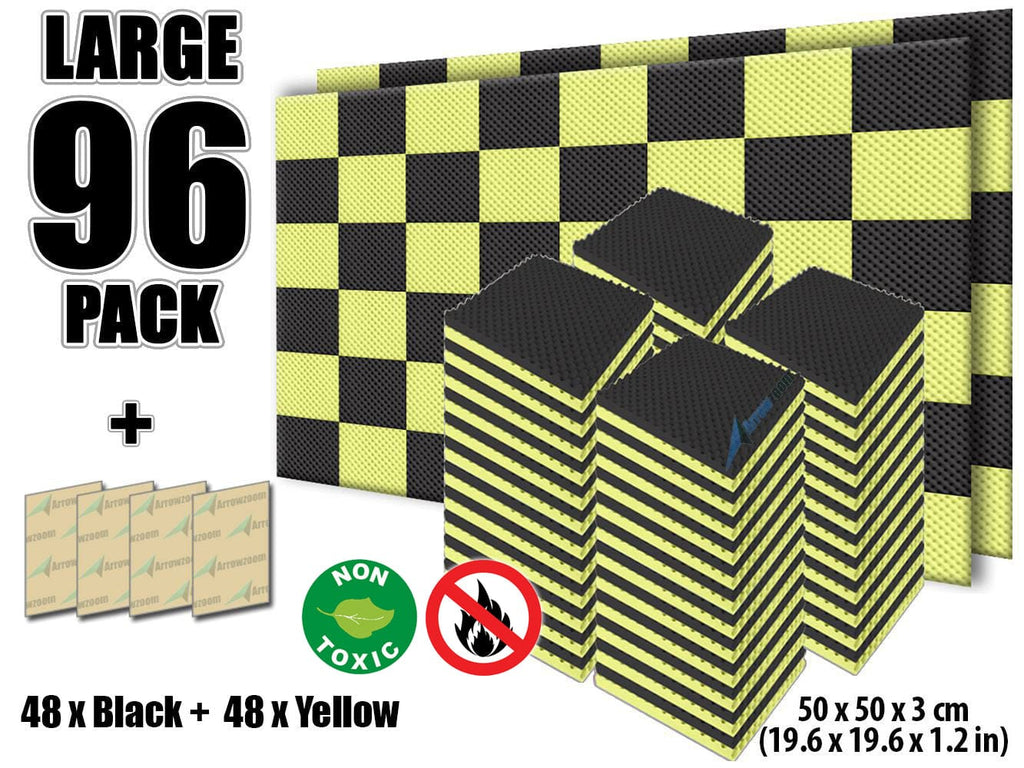 New 96 Pcs Black and Yellow Bundle Egg Crate Convoluted Acoustic Tile Panels Sound Absorption Studio Soundproof Foam KK1052
