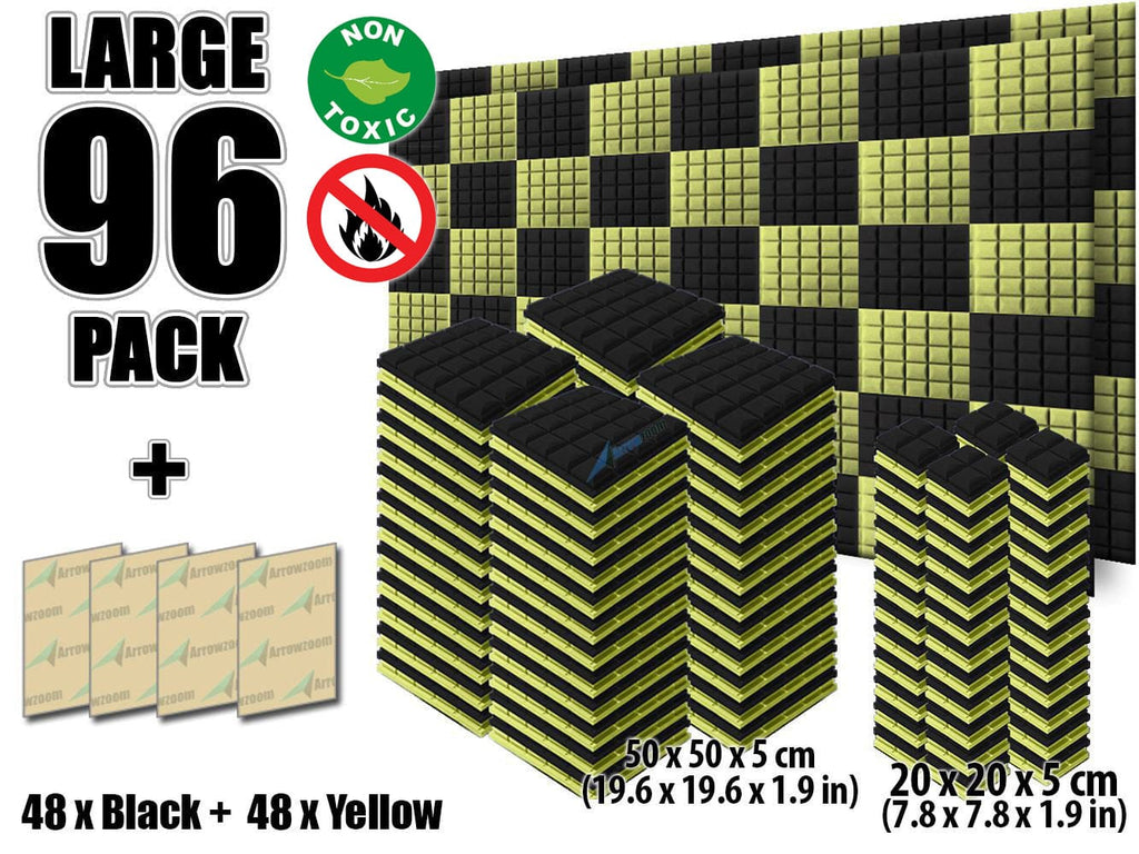 New 96 pcs Black and Yellow Bundle Hemisphere Grid Type Acoustic Panels Sound Absorption Studio Soundproof Foam KK1040