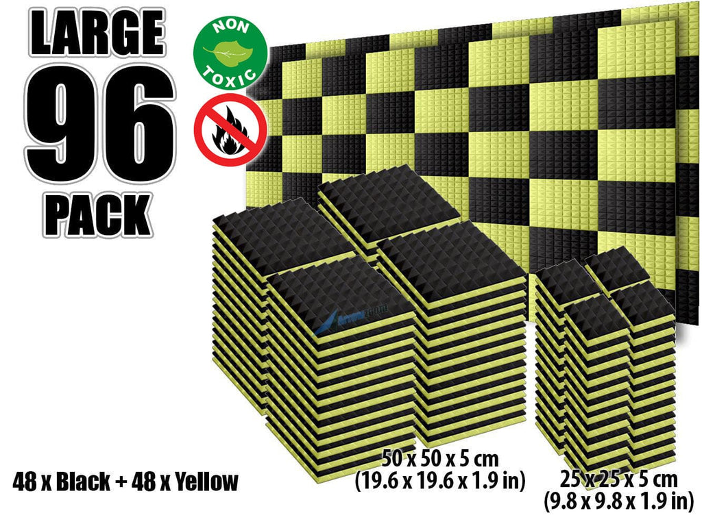New 96 pcs Black and Yellow Bundle Pyramid Tiles Acoustic Panels Sound Absorption Studio Soundproof Foam KK1034