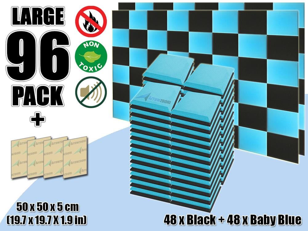 New 96 pcs Black & Baby Blue Bundle Flat Bevel Tile Acoustic Panels Sound Absorption Studio Soundproof Foam KK1039