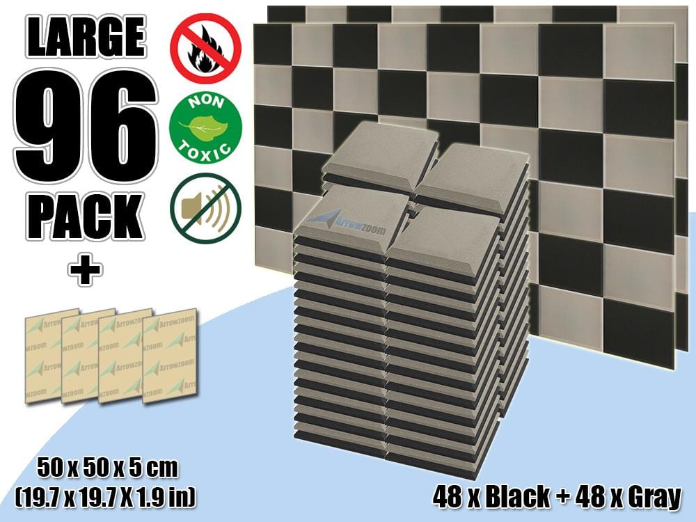 New 96 pcs Black & Gray Bundle Flat Bevel Tile Acoustic Panels Sound Absorption Studio Soundproof Foam KK1039