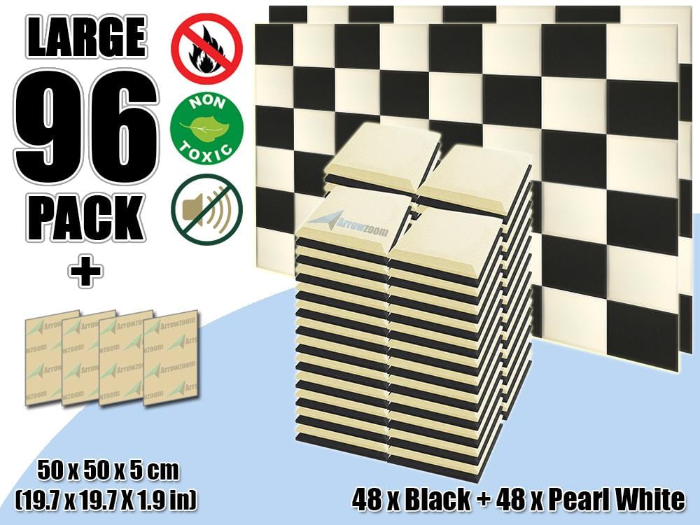 New 96 pcs Black & Pearl White Bundle Flat Bevel Tile Acoustic Panels Sound Absorption Studio Soundproof Foam KK1039