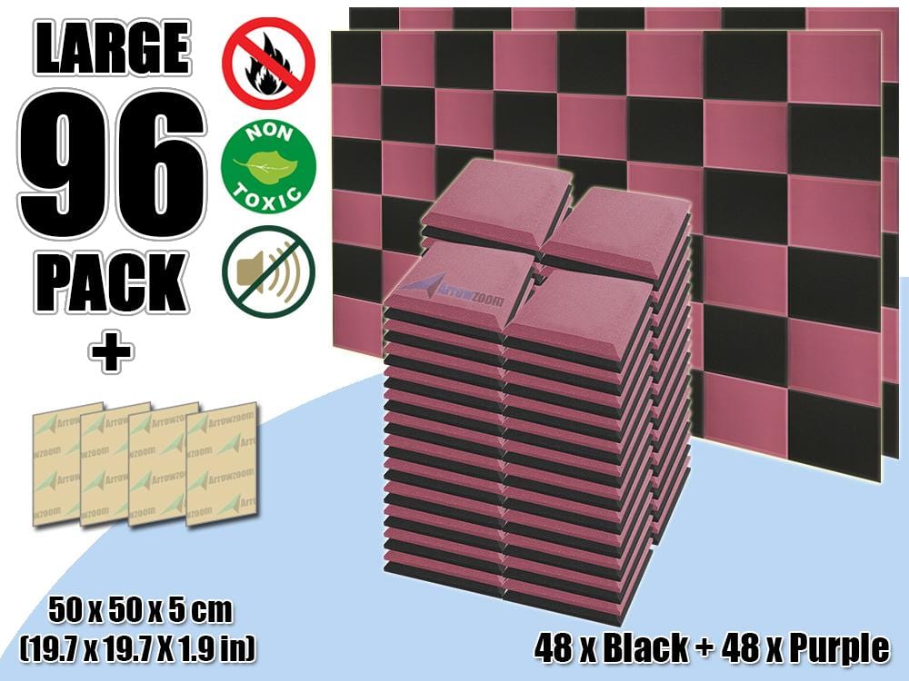New 96 pcs Black & Purple Bundle Flat Bevel Tile Acoustic Panels Sound Absorption Studio Soundproof Foam KK1039